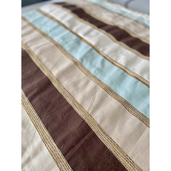 Upholstery Fabric 12 Yards Vertical Stripes Maroon Cream Blue Silky Texture NEW - Picture 4 of 16